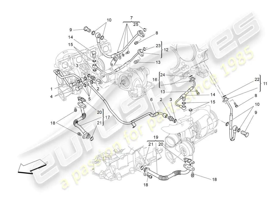maserati levante trofeo (2020) sistema de turboalimentación: lubricación y enfriamiento diagrama de piezas