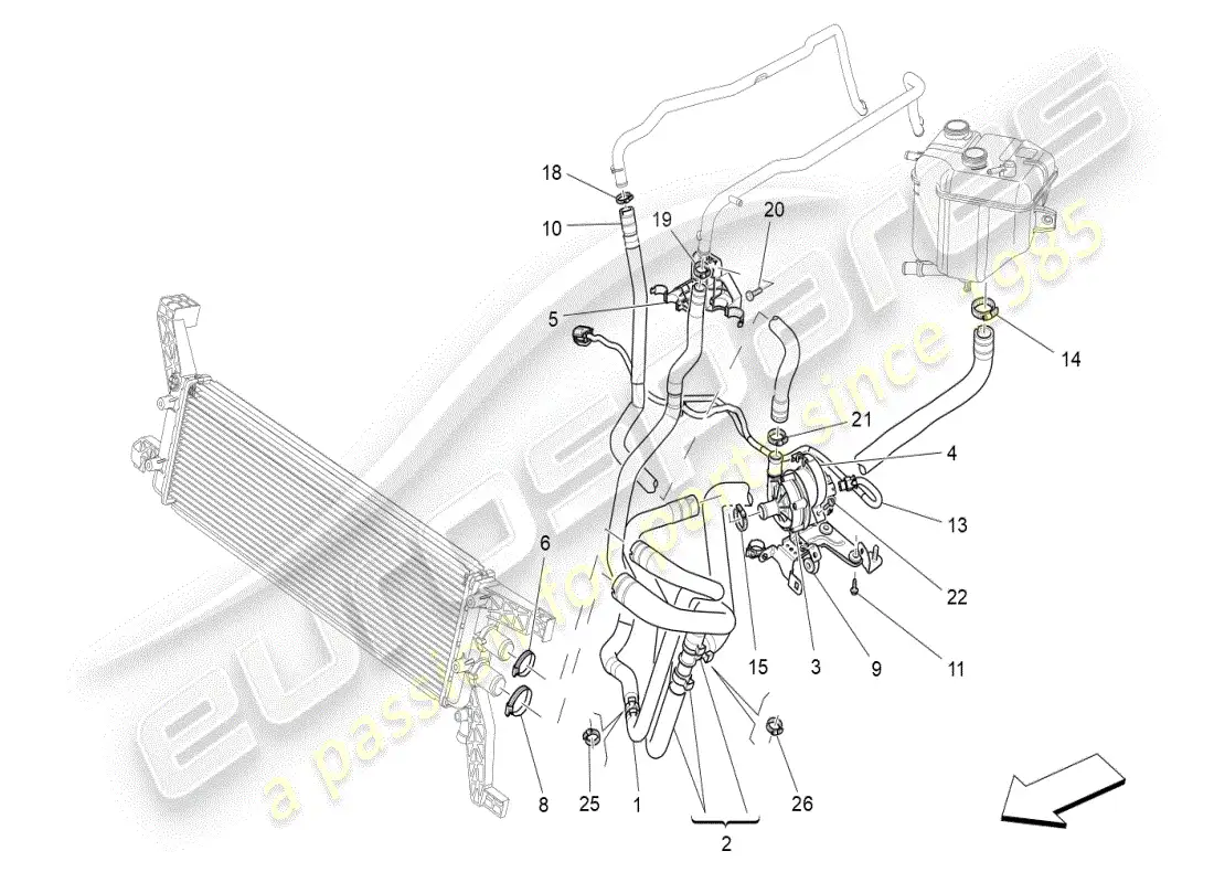 maserati ghibli (2019) sistema de refrigeración: diagrama de piezas de nourice y líneas