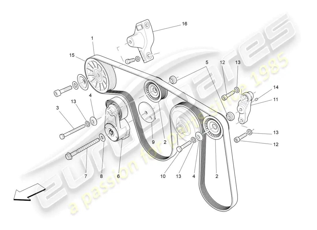 maserati levante (2020) correas de dispositivos auxiliares diagrama de piezas