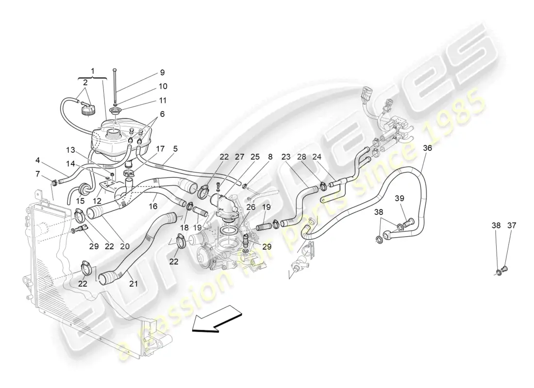 maserati grancabrio mc (2013) sistema de enfriamiento: nourice y líneas diagrama de piezas
