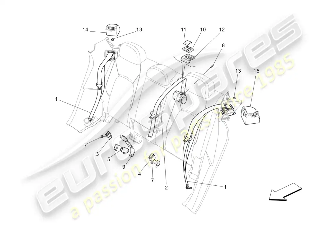 maserati levante modena s (2022) cinturones de seguridad traseros diagrama de piezas