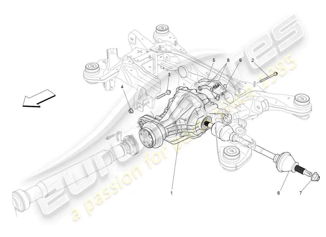 maserati levante (2018) ejes diferencial y eje trasero diagrama de piezas