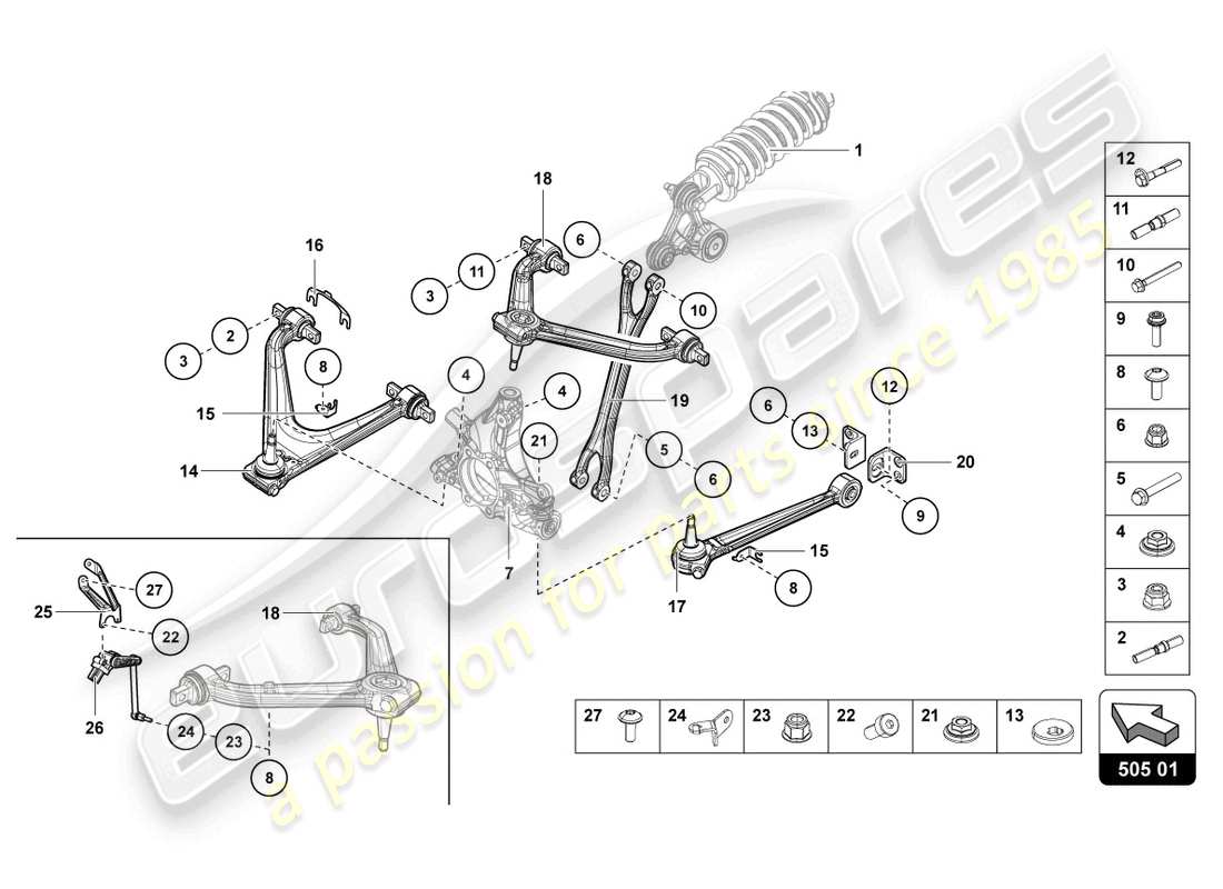 lamborghini 2017 (lp700-4 roadster) diagrama de piezas de suspensión trasera