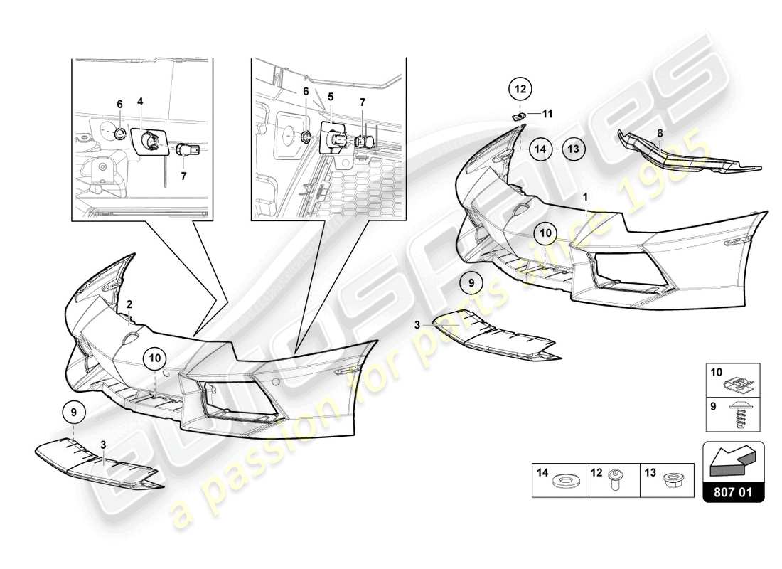 lamborghini lp700-4 roadster (2015) parachoques, completo diagrama de piezas