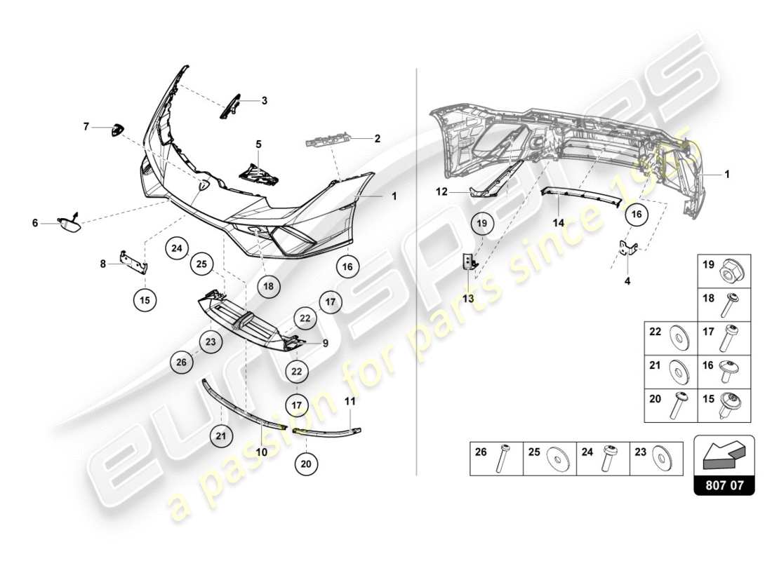lamborghini 2020 (performante coupe) parachoques delantero completo diagrama de pieza