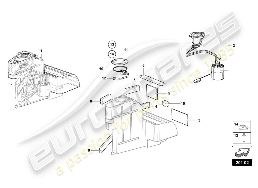 lamborghini 2017 (lp750-4 sv roadster) diagrama de piezas del tanque de combustible izquierdo