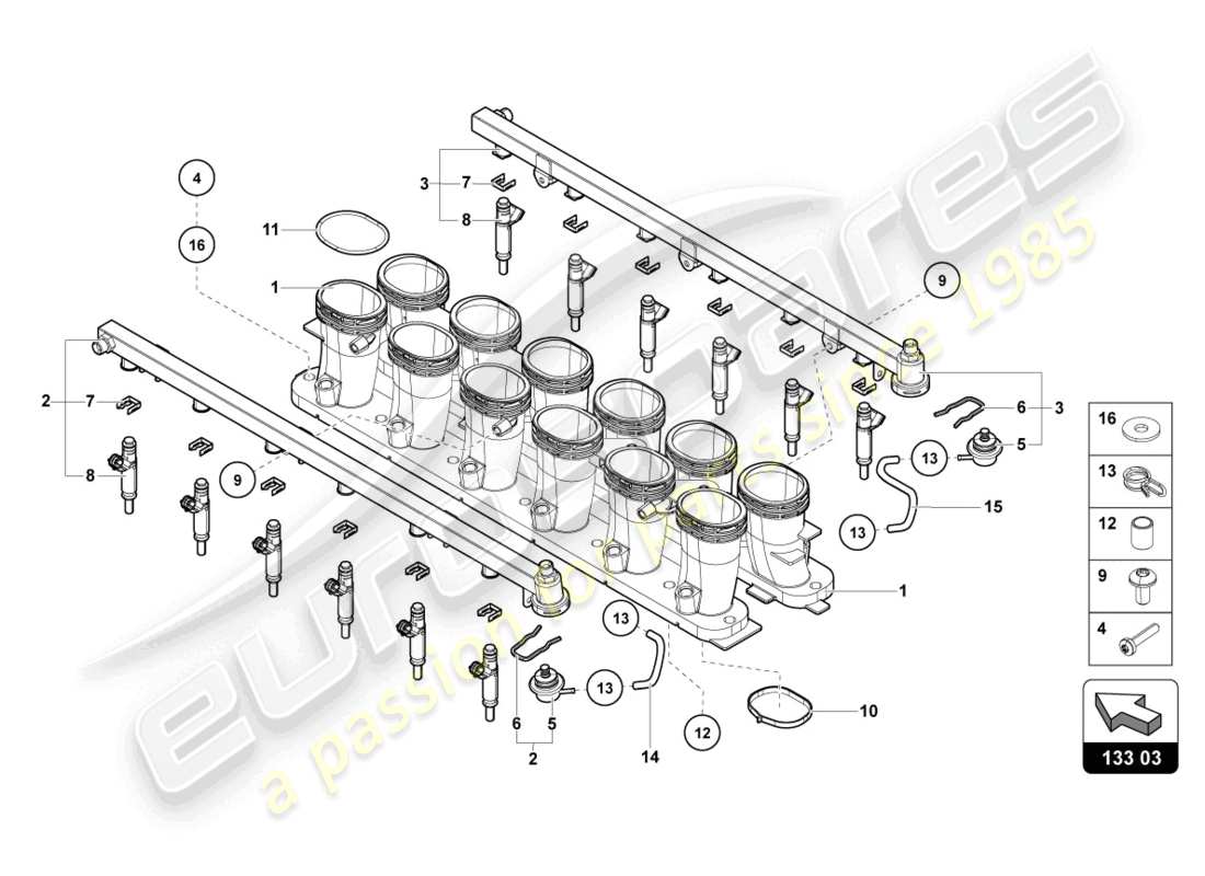lamborghini 2015 (lp700-4 coupe) diagrama de piezas del colector de admisión