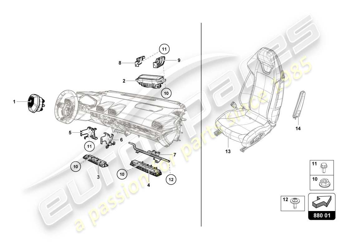 lamborghini lp580-2 spyder (2017) diagrama de piezas del airbag