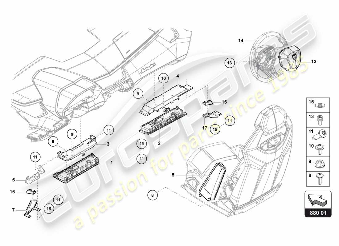 lamborghini 2012 (lp700-4 coupe)) diagrama de piezas de la unidad de airbag