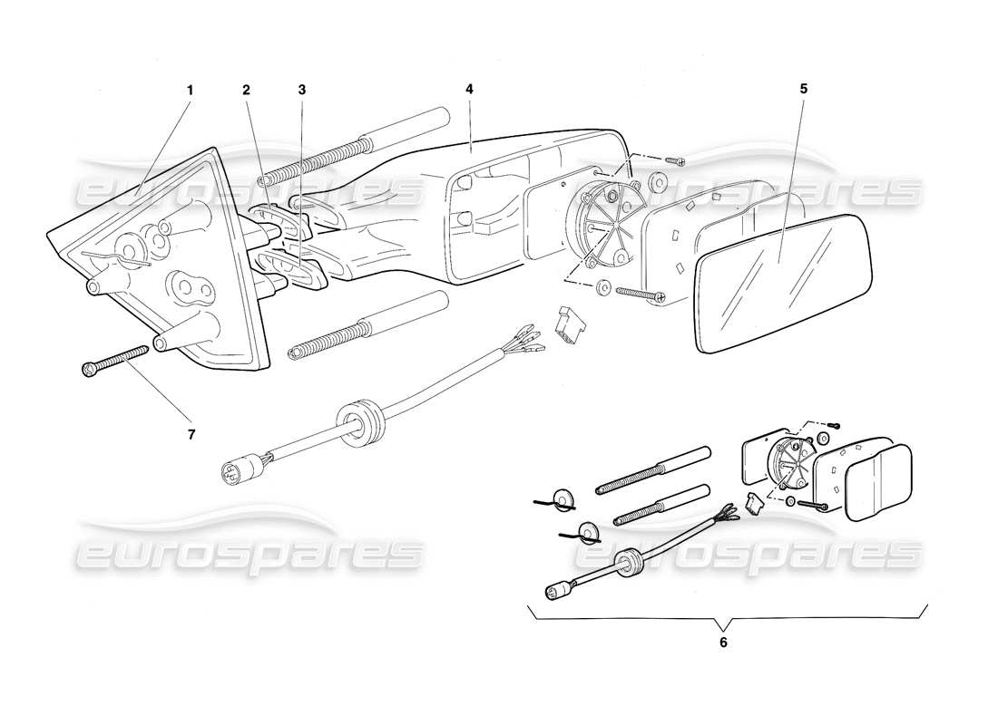 lamborghini diablo sv (1997) espejos retrovisores externos diagrama de piezas