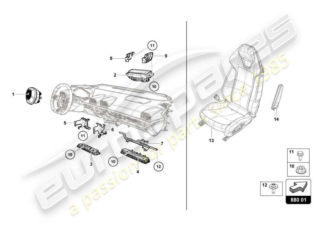 lamborghini evo coupe (2020) diagrama de piezas del airbag