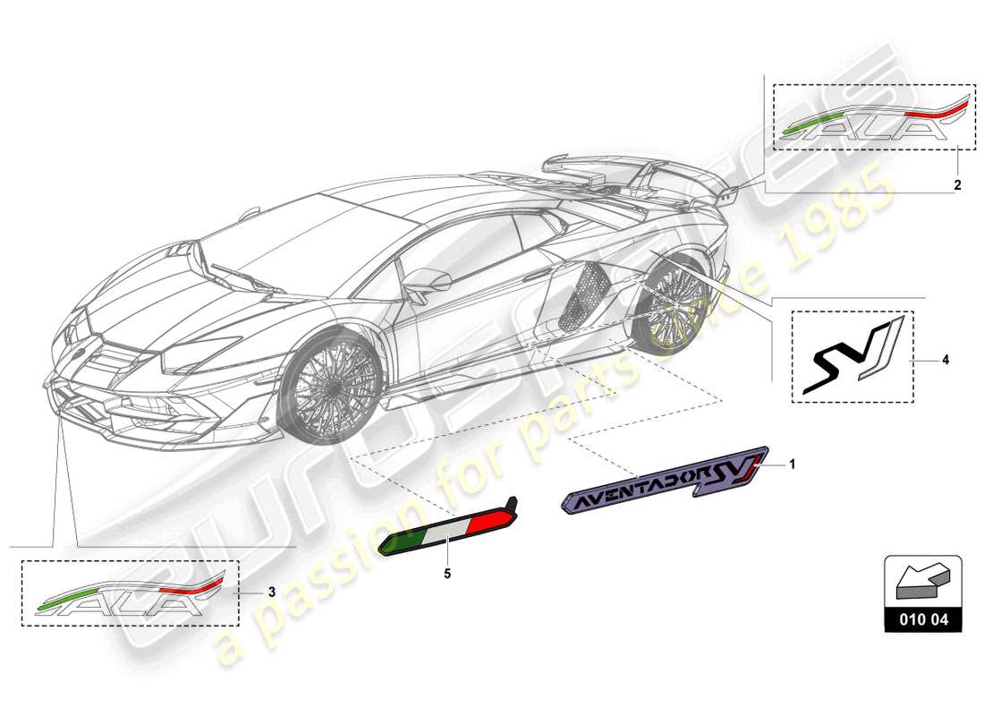 lamborghini lp770-4 svj coupe (2021) diagrama de piezas del juego de almohadillas sticky