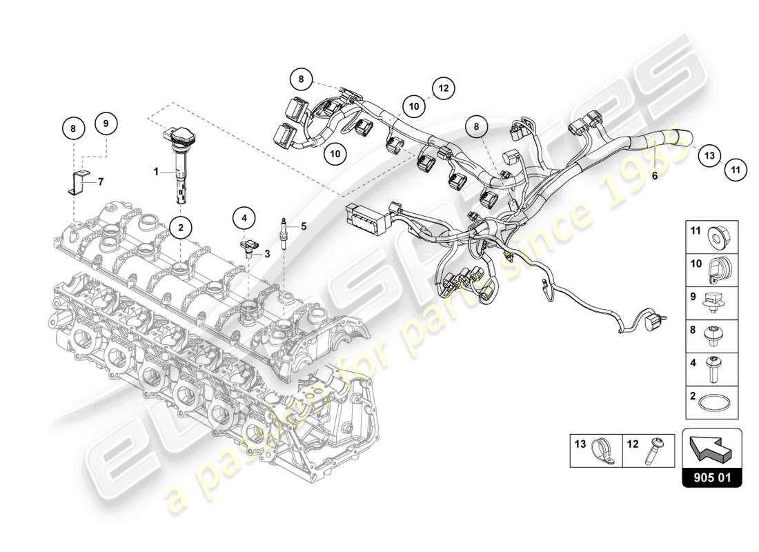lamborghini lp740-4 s roadster (2021) diagrama de piezas del sistema de encendido