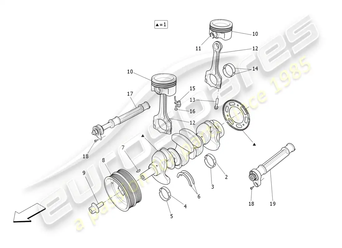 maserati levante gt (2022) mecanismo de manivela diagrama de piezas