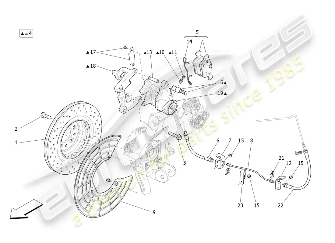 maserati levante gt (2022) braking devices on rear wheels diagrama de piezas