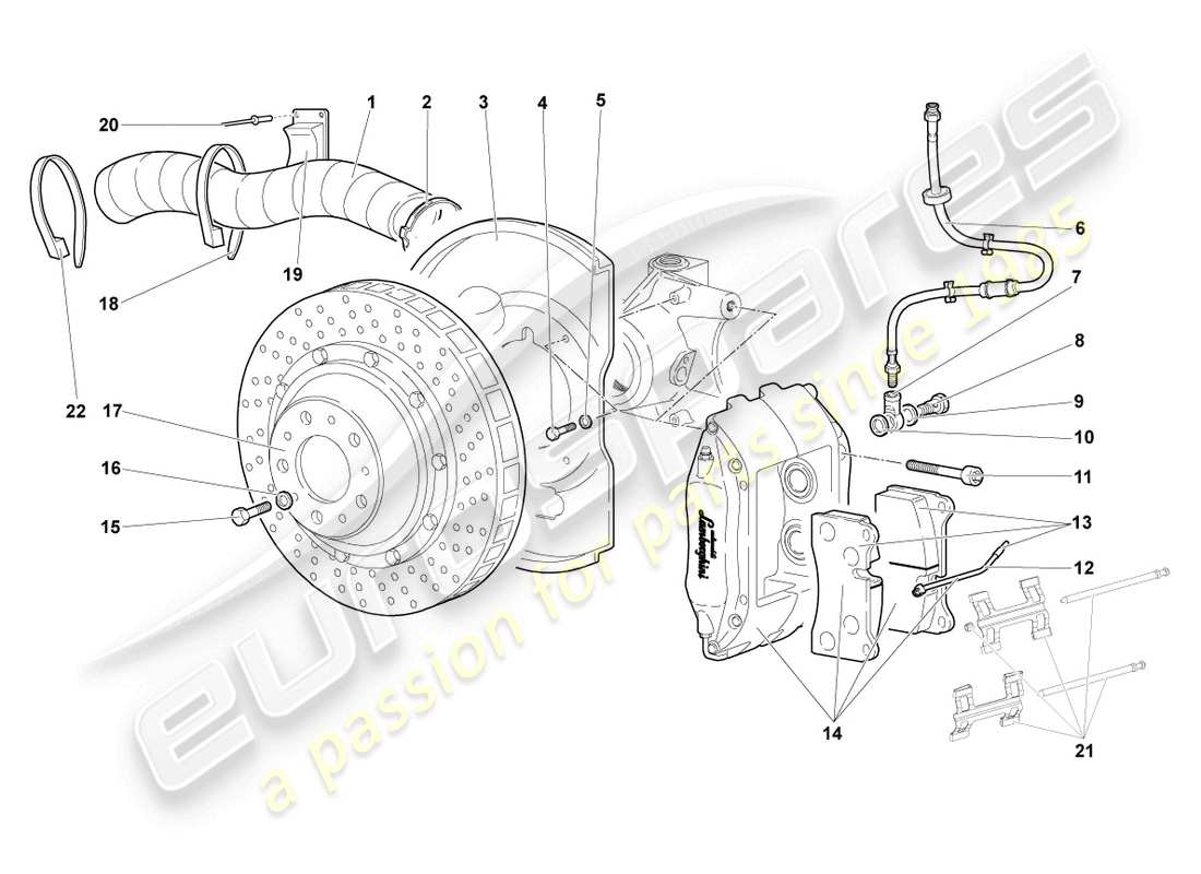 lamborghini murcielago coupe (2006) diagrama de pieza del freno de disco delantero