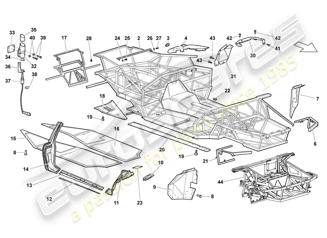 lamborghini murcielago coupe (2005) diagrama de piezas del marco