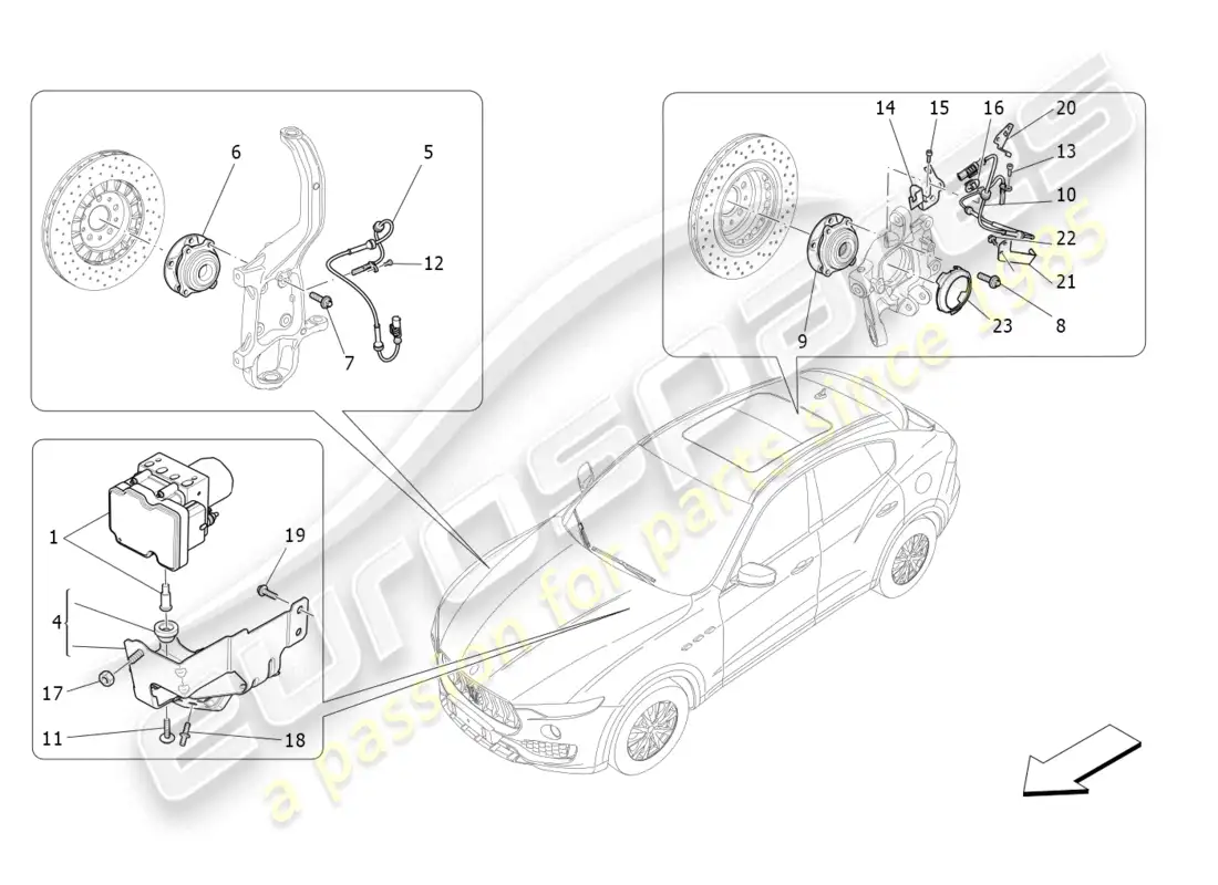 maserati levante (2020) sistemas de control de frenado diagrama de piezas