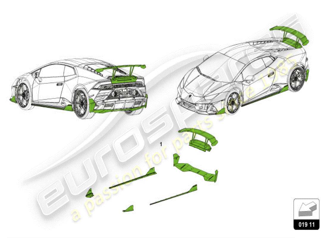 lamborghini huracan evo coupe (accessories) 1 conjunto de piezas de accesorio aerodinámico diagrama de piezas
