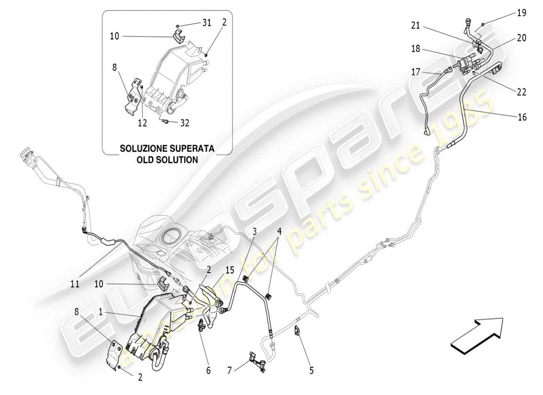 maserati ghibli (2021) diagrama de piezas del sistema de recirculación de vapores de combustible