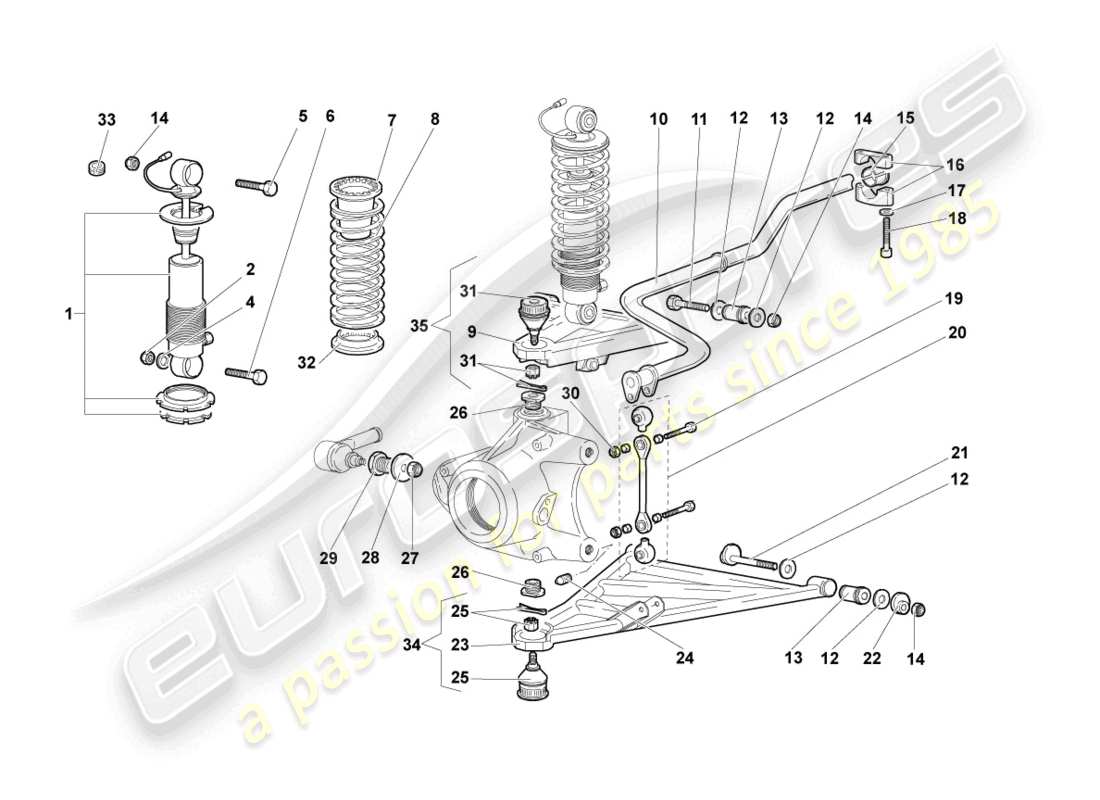lamborghini murcielago coupe (2003) diagrama de piezas de suspensión delantera
