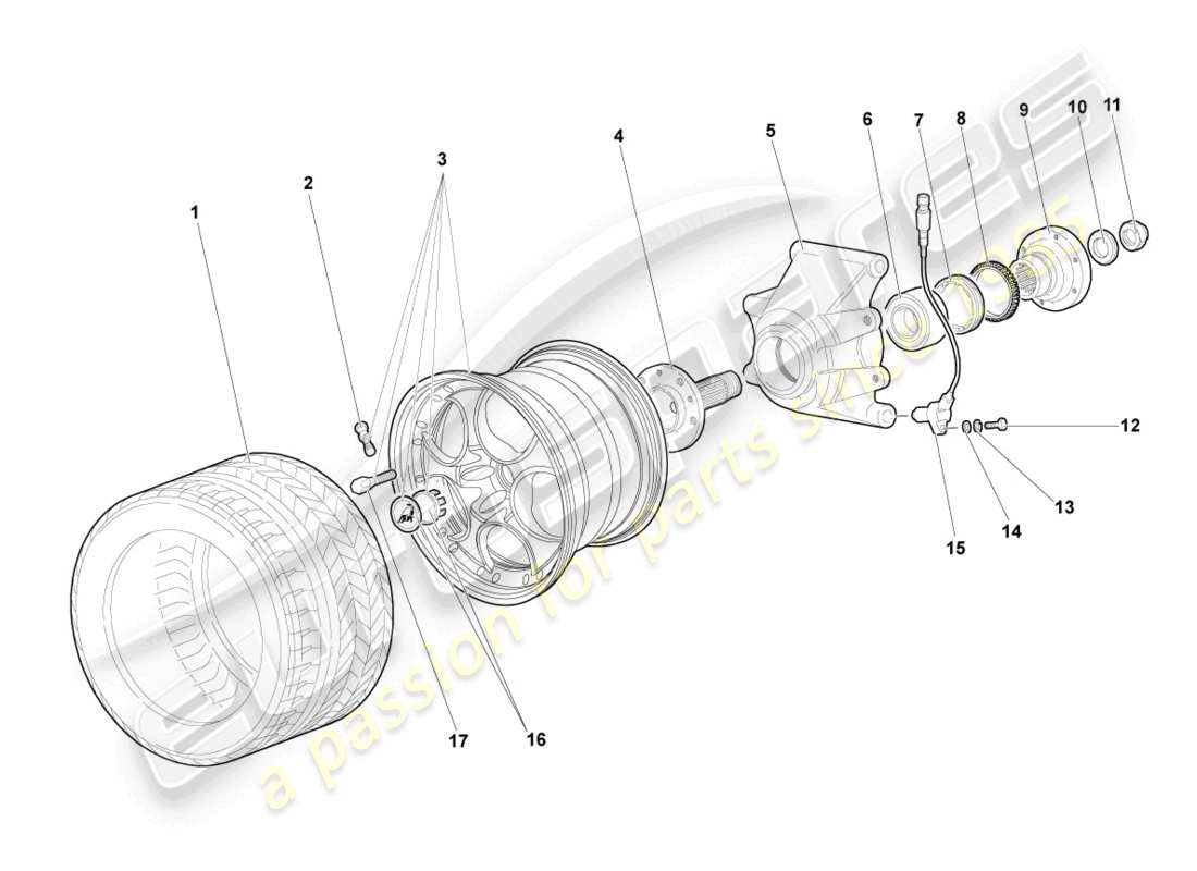 lamborghini murcielago coupe (2003) diagrama de pieza de la carcasa del cojinete de rueda trasera