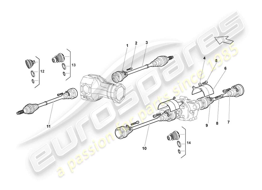 lamborghini murcielago coupe (2003) diagrama de pieza delantero del eje de transmisión