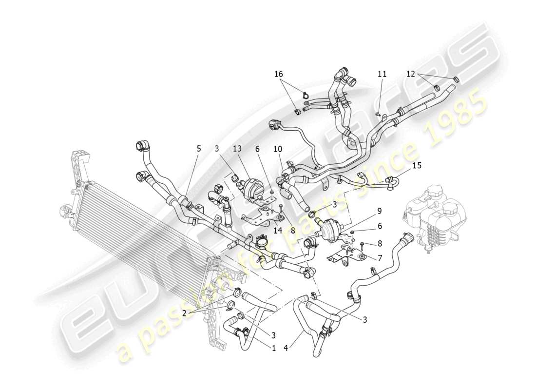 maserati ghibli fragment (2022) sistema de refrigeración: diagrama de piezas de nourice y líneas