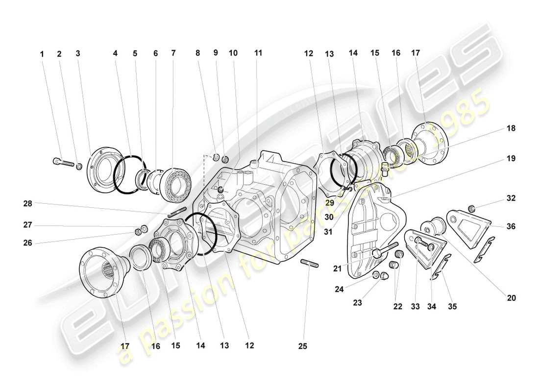lamborghini murcielago coupe (2003) carcasa para diferencial diagrama de pieza