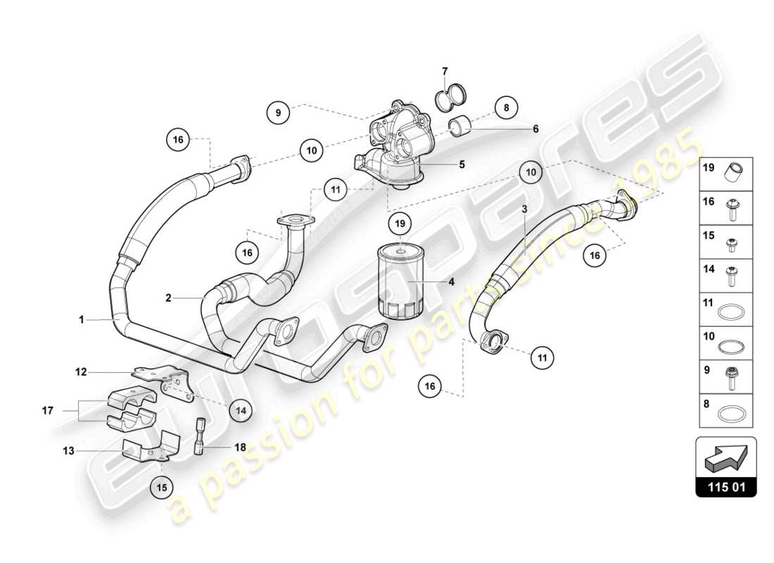 lamborghini 2018 (lp740-4 s coupe) diagrama de piezas del filtro de aceite