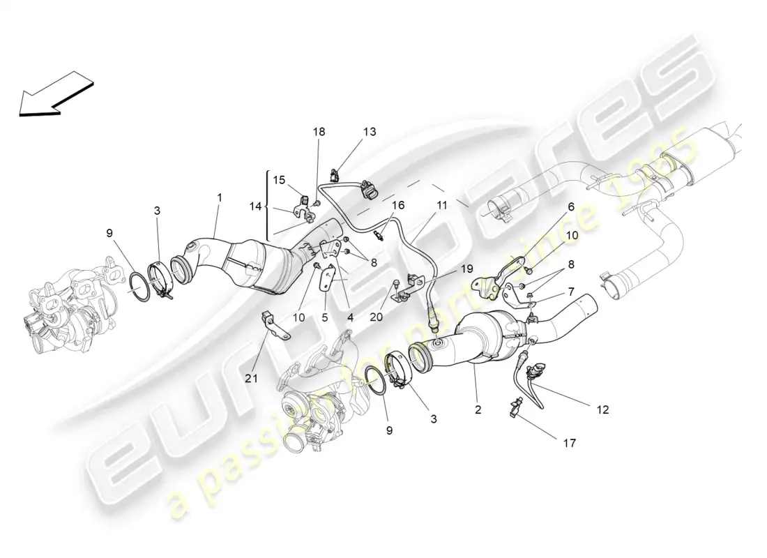 maserati ghibli (2014) convertidores precatalíticos y convertidores catalíticos. diagrama de piezas