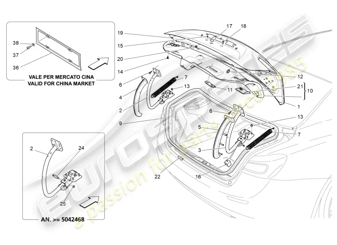 maserati ghibli (2014) rear lid diagrama de piezas