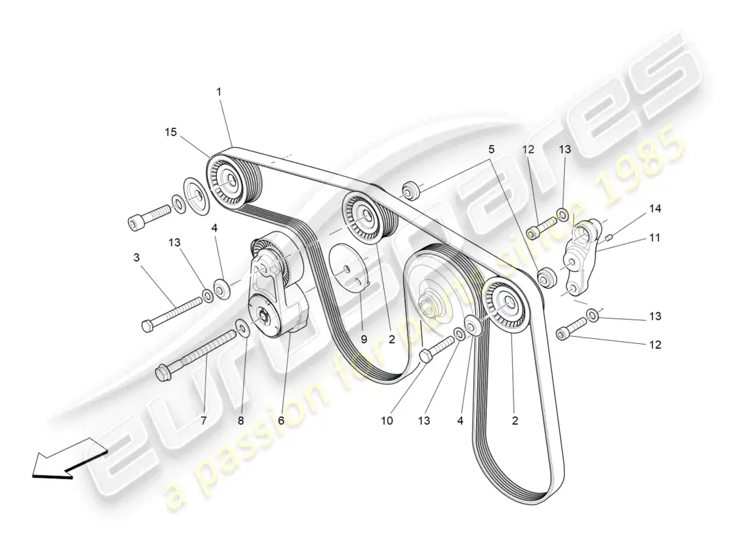 maserati levante gt (2022) correas de dispositivos auxiliares diagrama de piezas