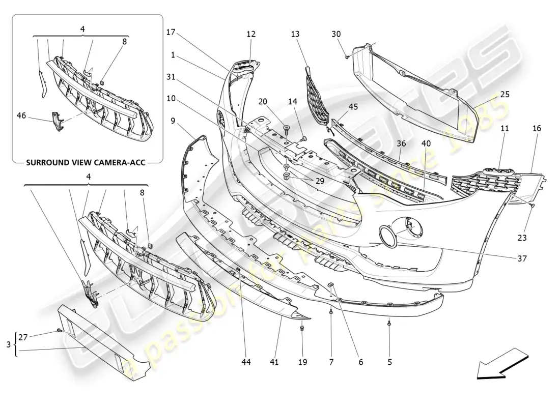maserati levante (2018) parachoques delantero diagrama de piezas
