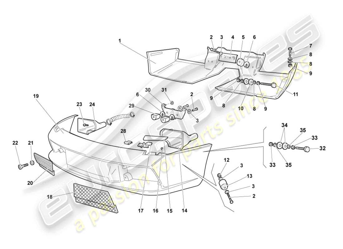 lamborghini murcielago coupe (2003) diagrama de pieza del parachoques delantero y trasero