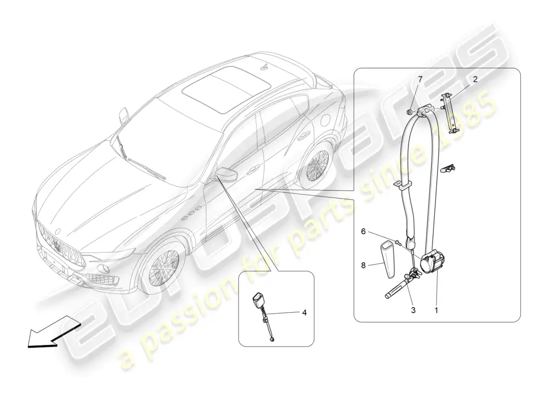 maserati levante gt (2022) cinturones de seguridad delanteros diagrama de piezas