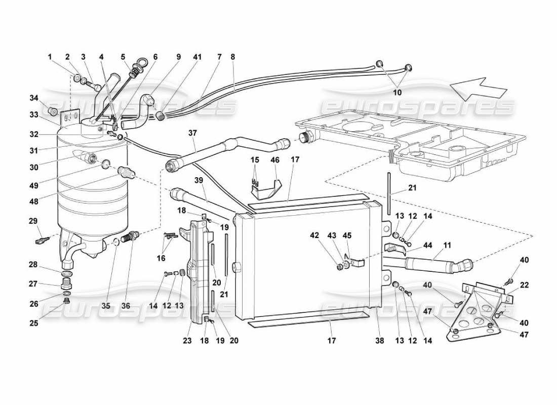 lamborghini murcielago lp670 radiador del sistema de aceite diagrama de piezas