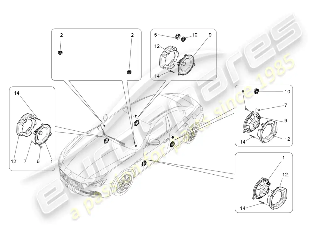 maserati ghibli (2017) sistema de difusión de sonido diagrama de piezas