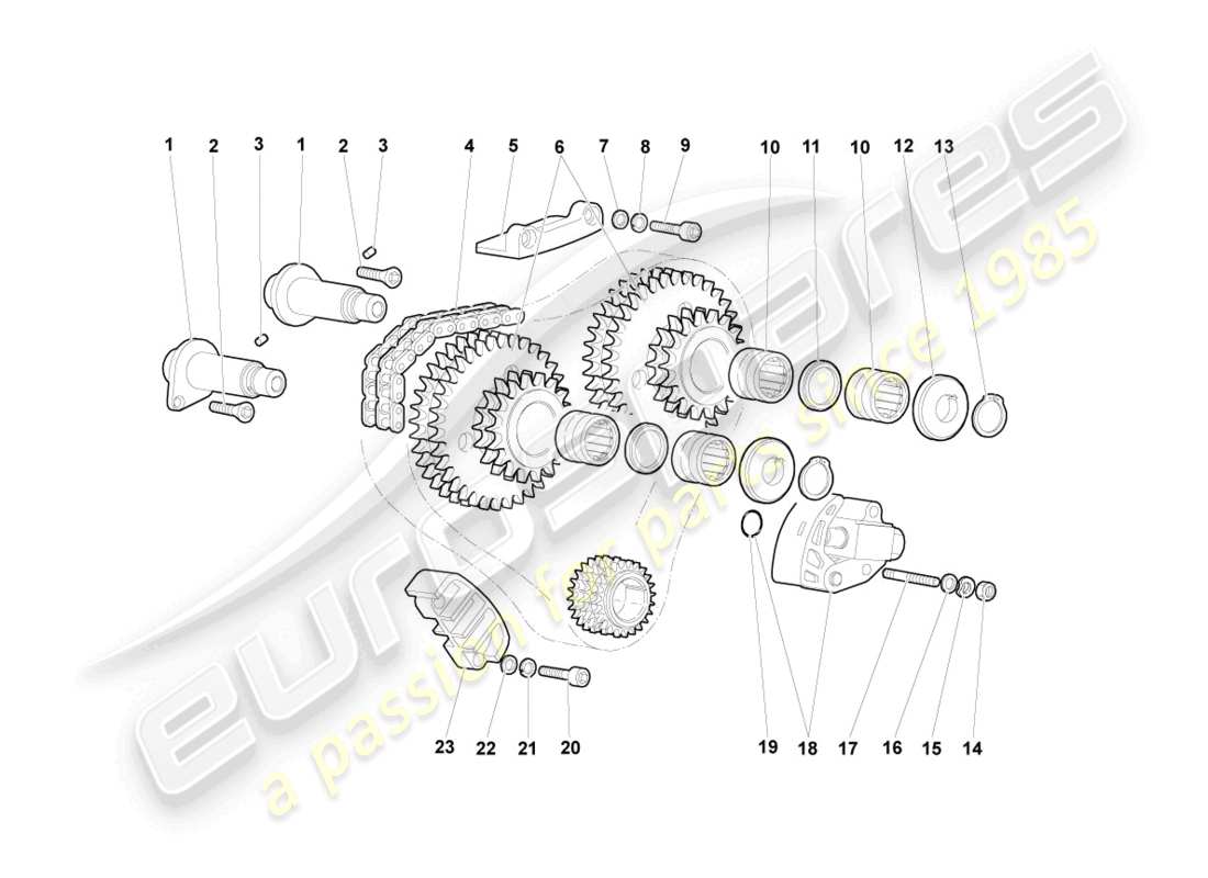 lamborghini murcielago coupe (2003) diagrama de piezas de la cadena de distribución