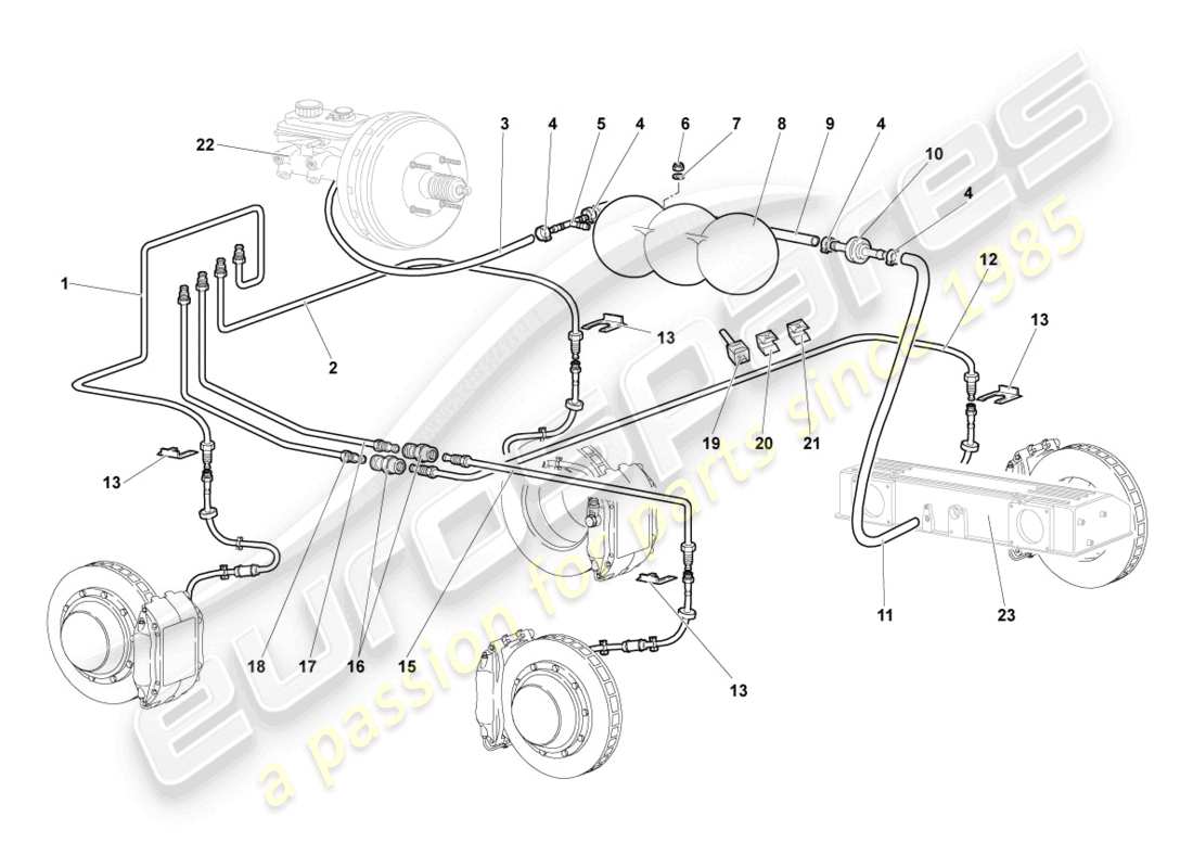 lamborghini murcielago coupe (2003) diagrama de piezas del tubo de freno