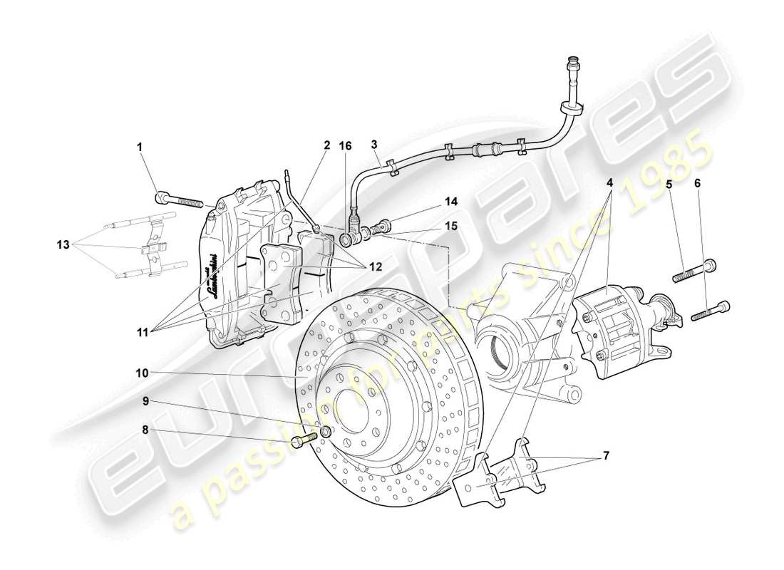 lamborghini murcielago coupe (2003) freno de disco trasero diagrama de piezas