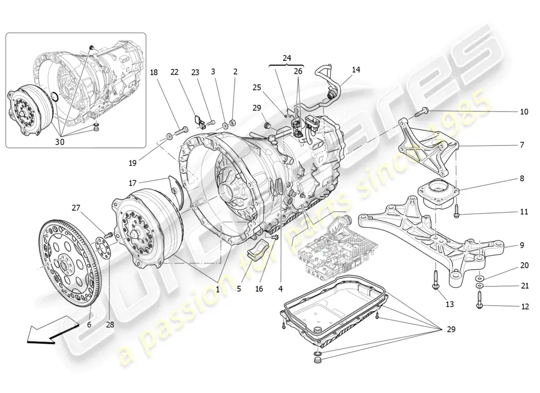 maserati ghibli (2014) carcasas de caja de cambios diagrama de piezas