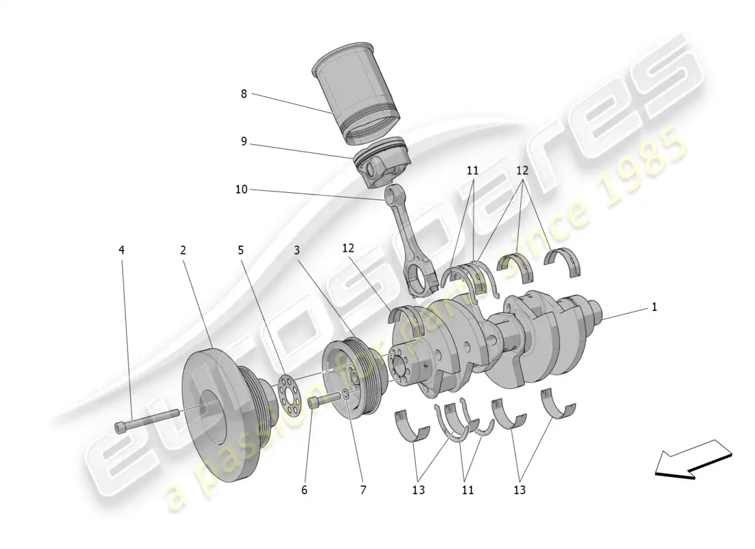 maserati mc20 (2023) mecanismo de manivela diagrama de piezas