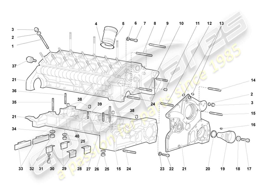 lamborghini murcielago coupe (2003) diagrama de piezas de la carcasa del cárter