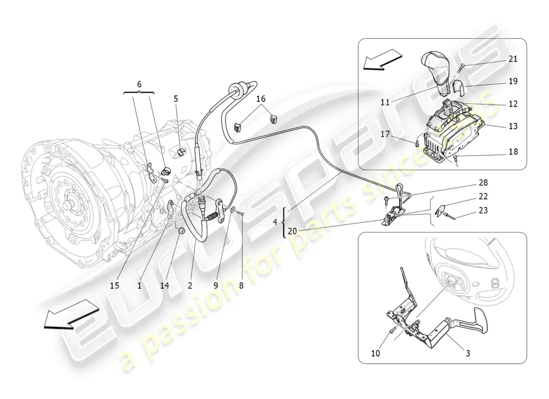 maserati ghibli (2016) controles del conductor para caja de cambios automática. diagrama de piezas