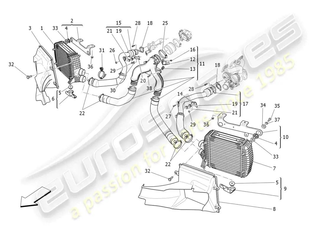 maserati ghibli (2015) sistema de enfriador diagrama de piezas