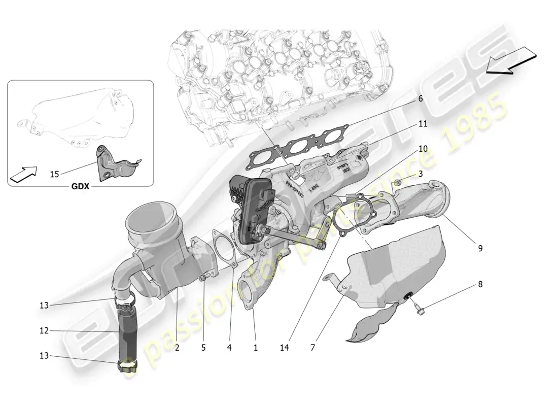 maserati grecale trofeo (2023) sistema de turboalimentación: equipos diagrama de piezas