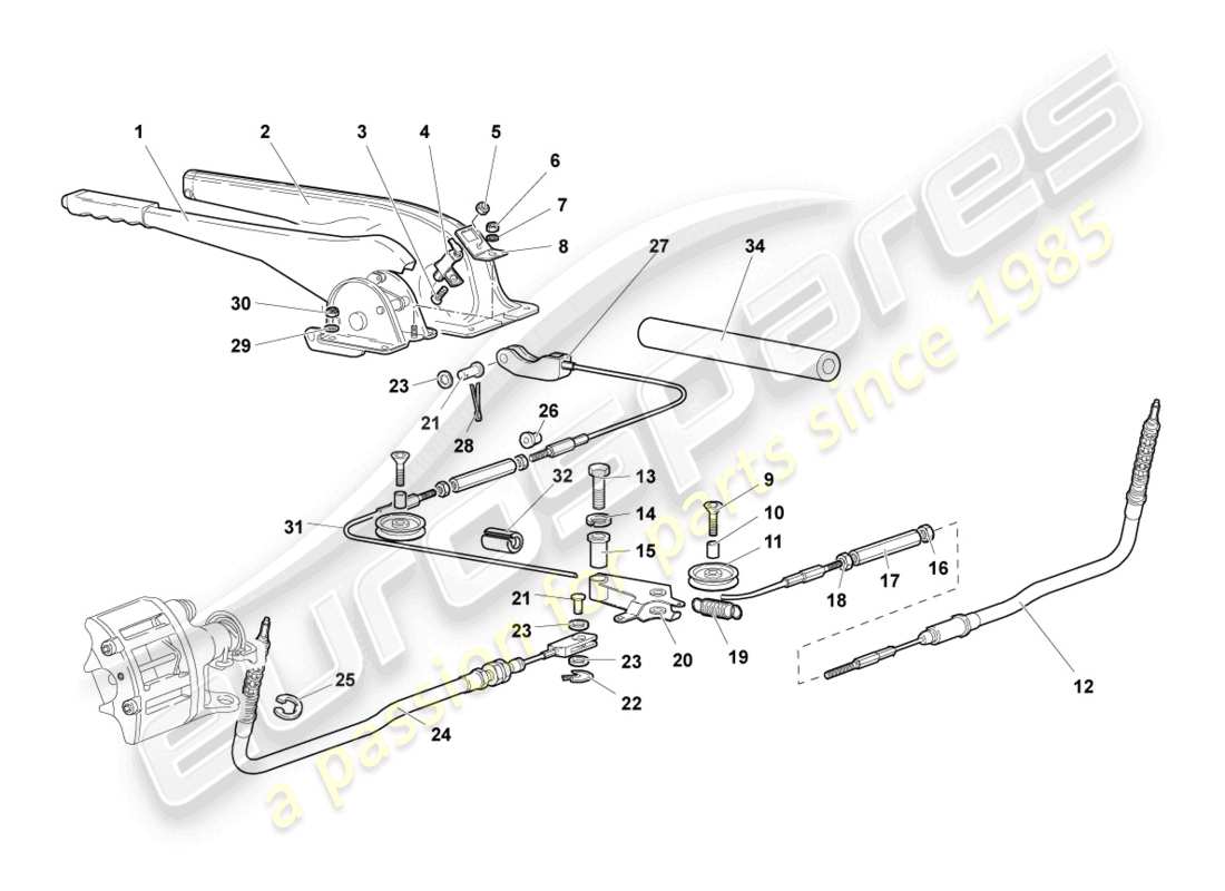 lamborghini murcielago coupe (2003) diagrama de piezas de la palanca de freno