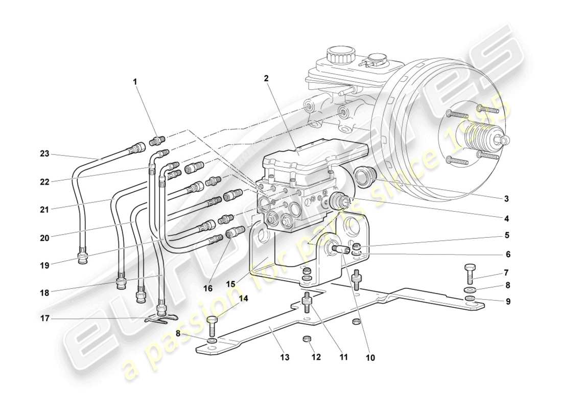 lamborghini murcielago coupe (2003) sistema de freno antibloqueo -abs- diagrama de piezas