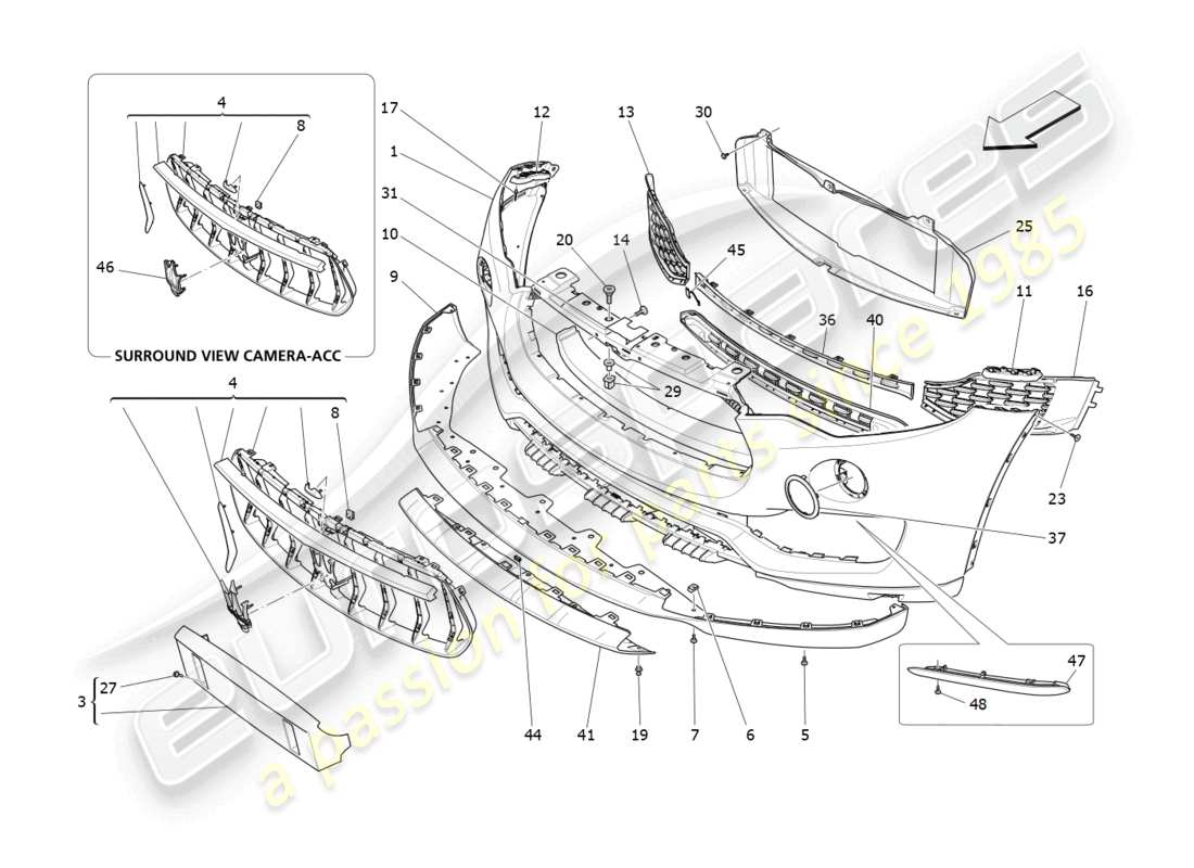 maserati levante gt (2022) diagrama de piezas del parachoques delantero